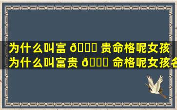 为什么叫富 🐘 贵命格呢女孩「为什么叫富贵 🐕 命格呢女孩名字」